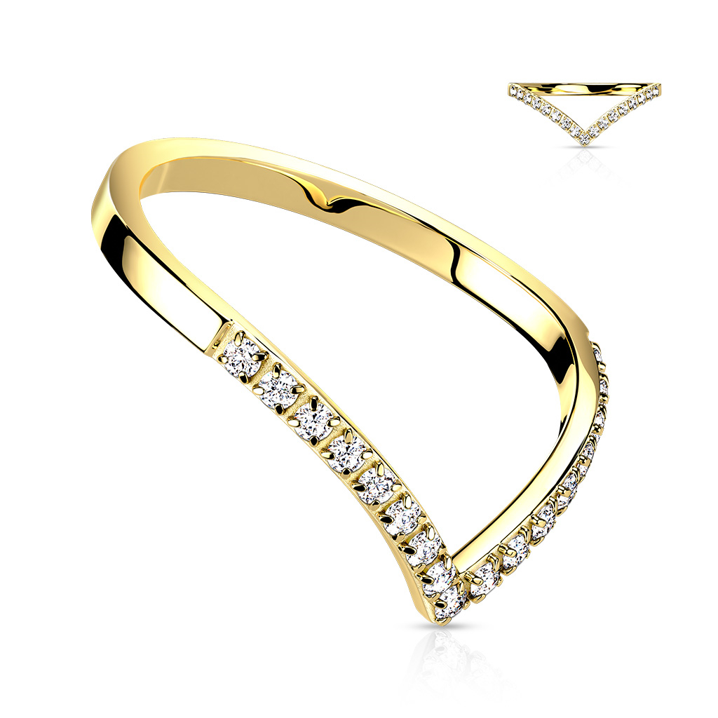 Šperky4U Ocelový prsten špička s čirými zirkony - velikost 57 - OPR1870GD-57