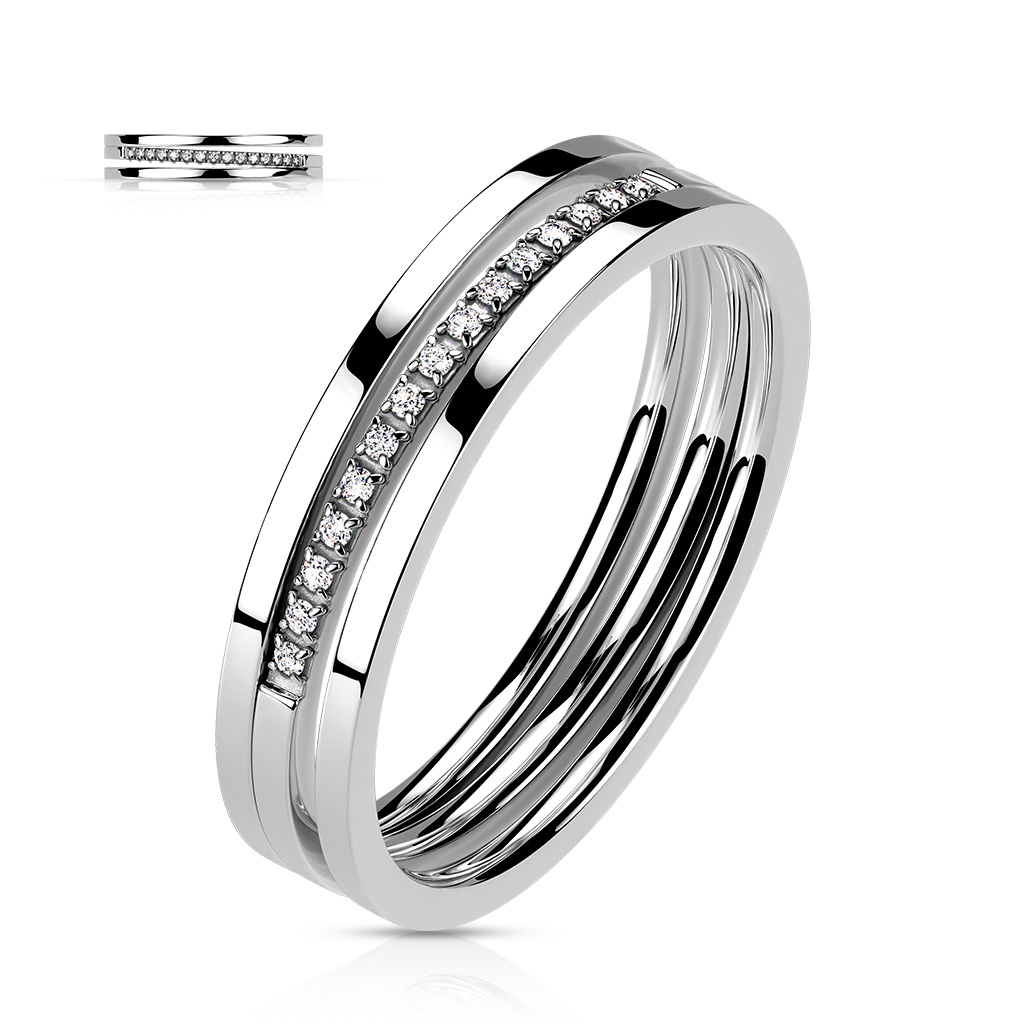Šperky4U Ocelový prsten s čirými zirkony - velikost 57 - OPR1872-57
