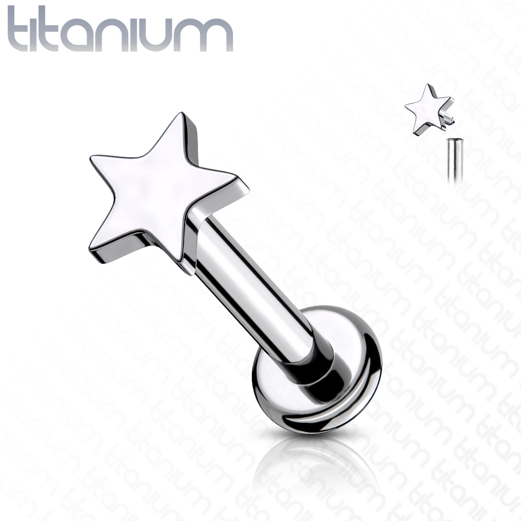 Piercing do brady - labreta TITAN 1,2 x 8 mm, hviezda