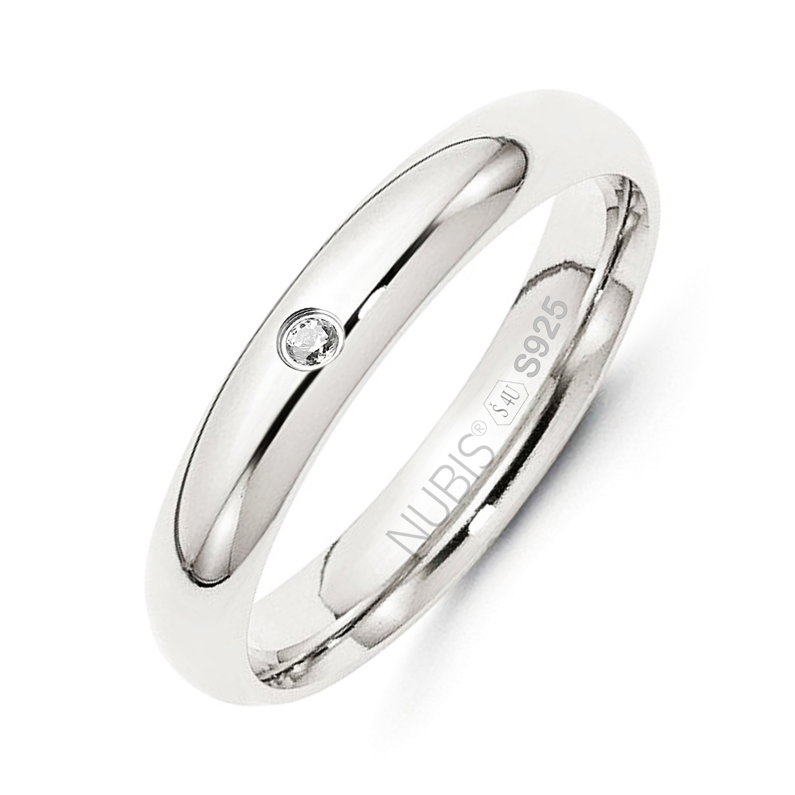 NUBIS® NB101-4-ZR Stříbrný prsten šíře 4 mm, zirkon - velikost 51 - NB101-4-ZR-51