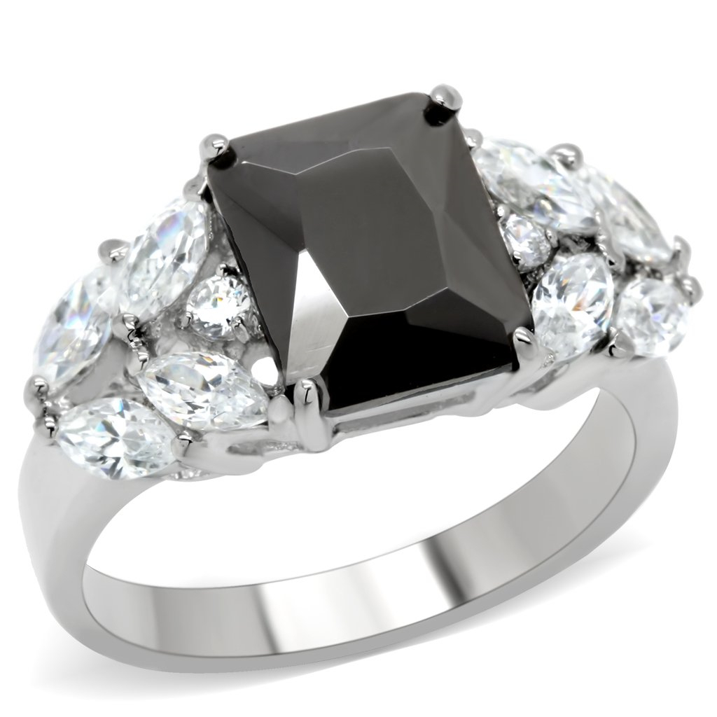 Šperky4U Ocelový prsten s černým kamenem - velikost 52 - AL-0105-52