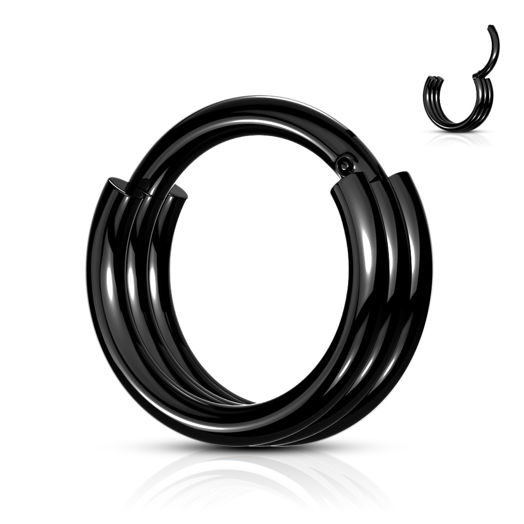 Šperky4U Černý piercing kruh segment - K01056K-1210