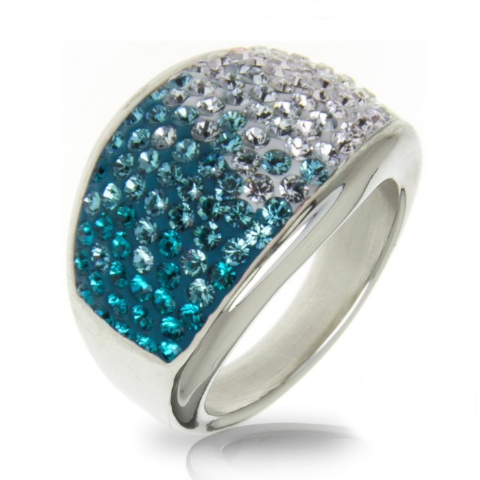 Oceľový prsteň s kryštálmi Crystals from Swarovski ®, BLUE ZIRCON