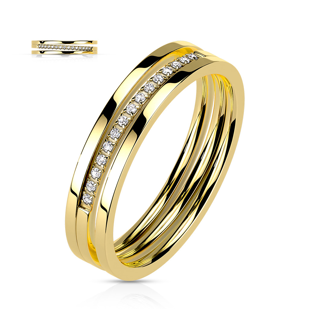 Šperky4U Zlacený ocelový prsten - velikost 52 - OPR1884-52