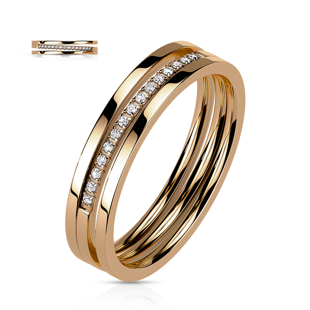 Šperky4U Zlacený ocelový prsten - velikost 57 - OPR1892-57
