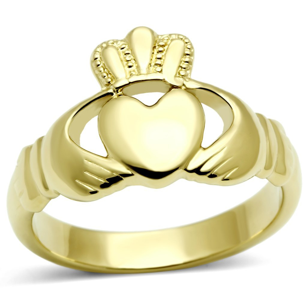 Šperky4U Zlacený ocelový prsten Claddagh - velikost 57 - AL-0110-57