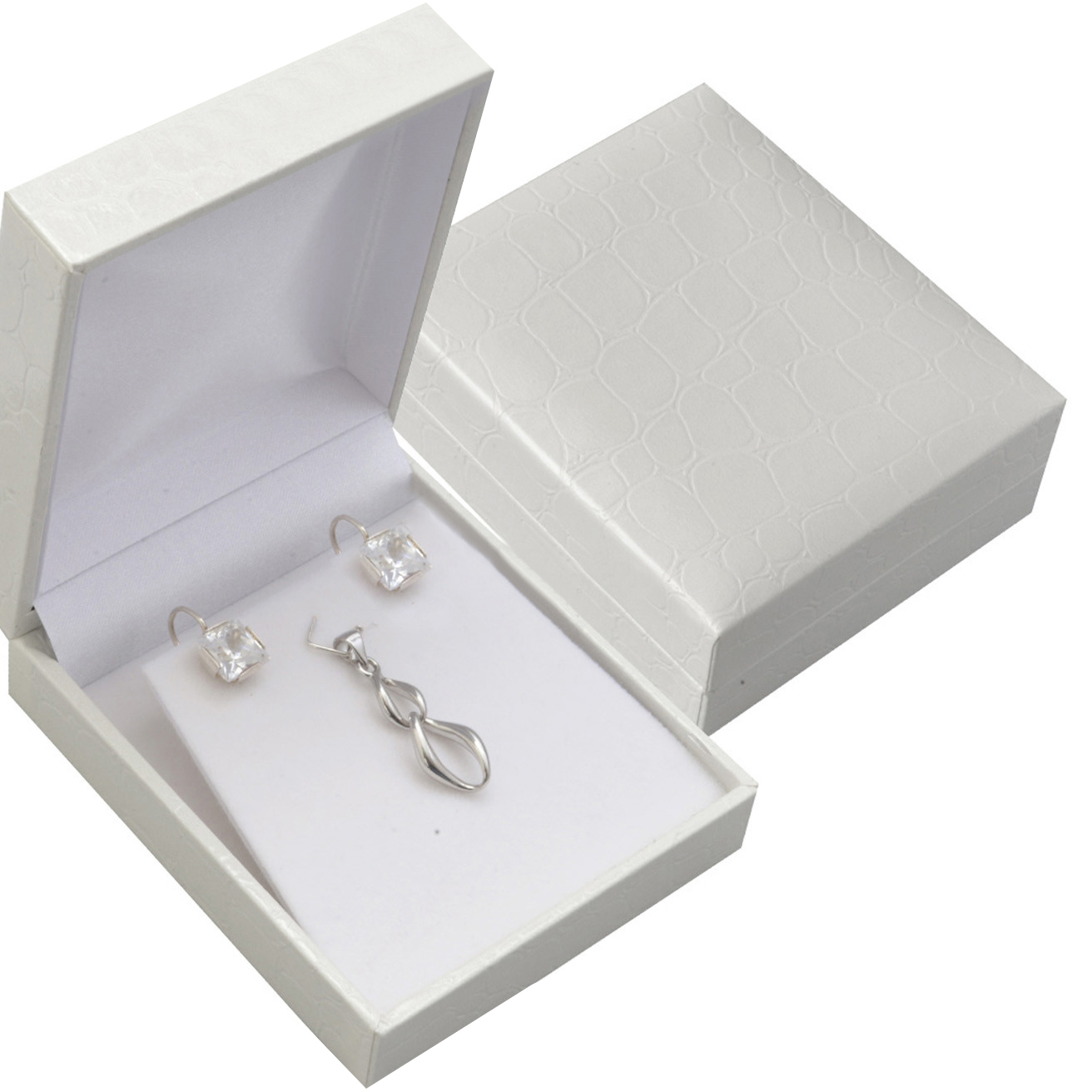 Šperky4U Bílá koženková krabička na náušnice a řetízek - KR0391-WH