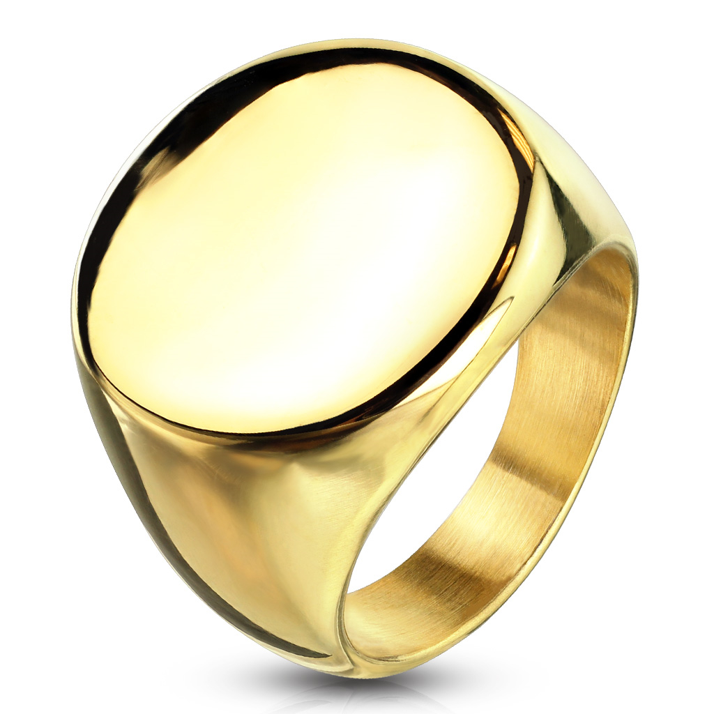 Šperky4U Zlacený pečetní ocelový prsten - velikost 68 - OPR1751GD-68