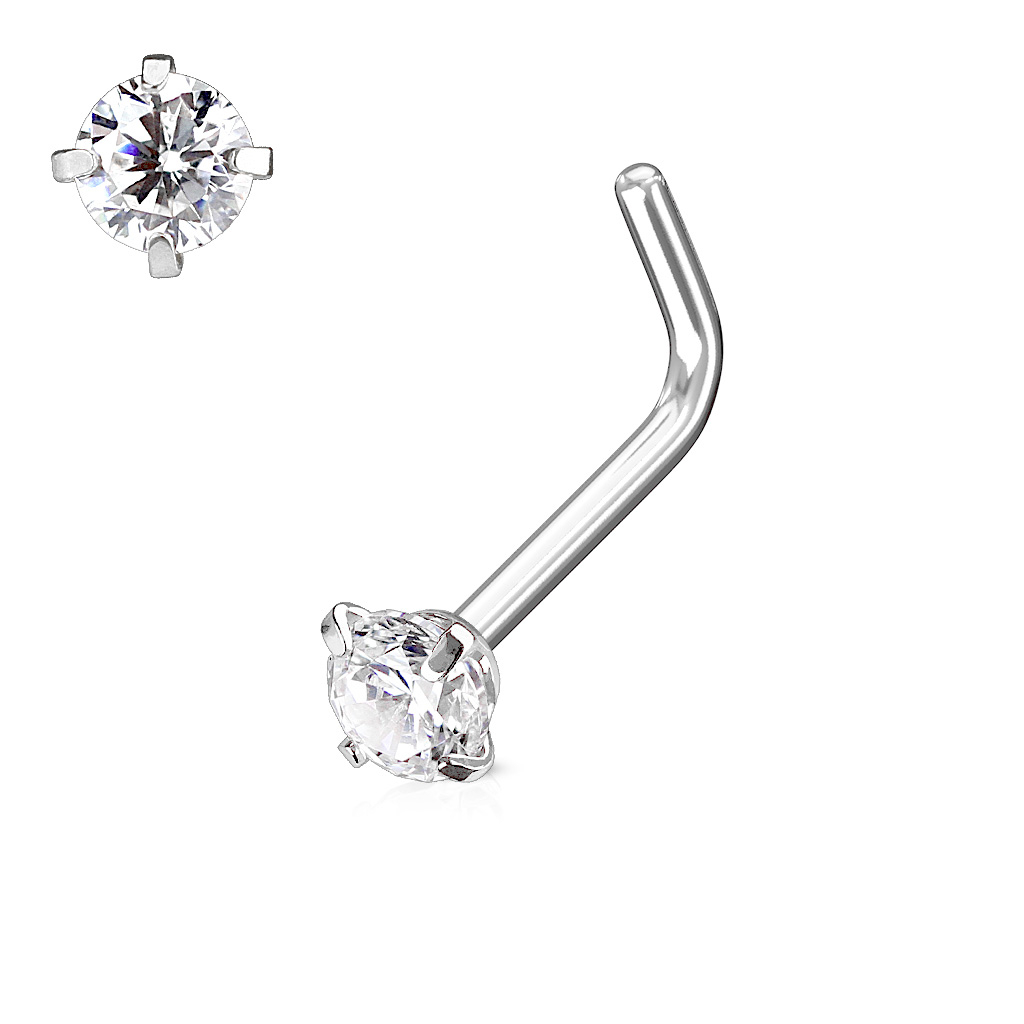 Šperky4U Zahnutý piercing do nosu, čirý kamínek - N0170-025