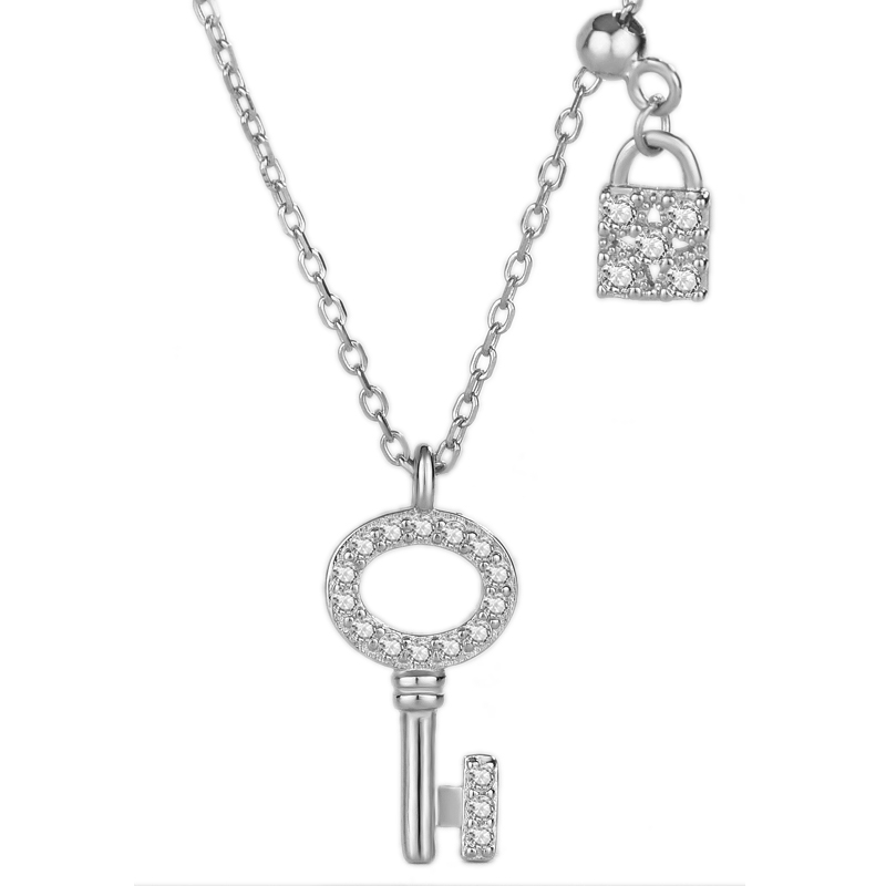 NUBIS® Střibrný náhrdelník s klíčkem a zámečkem - NB-2205
