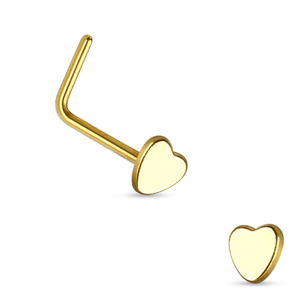 Pozlátený zhnutý piercing do nosa - srdiečko