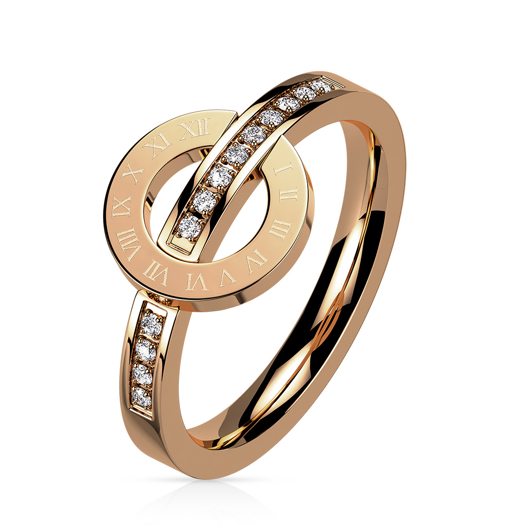 Šperky4U Zlacený ocelový prsten - velikost 52 - OPR1895-52