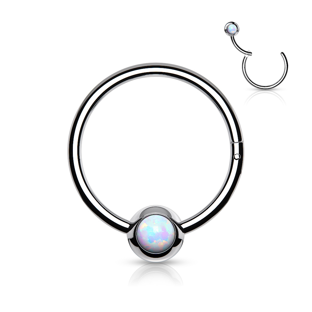 Šperky4U Piercing kruh segment, bílý opál - K01067-1210