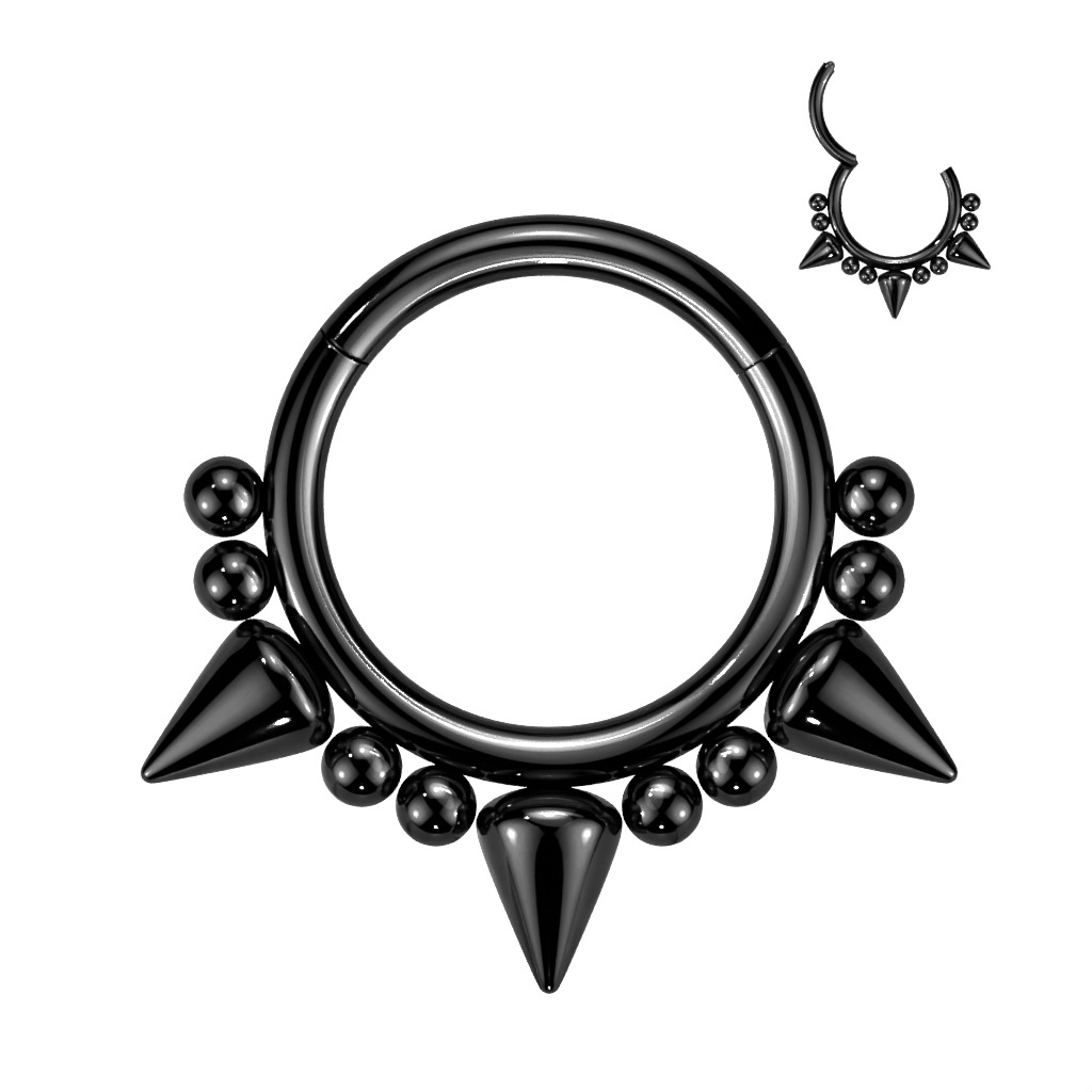 Šperky4U Černý piercing kruh segment s hroty - K01066K-1210