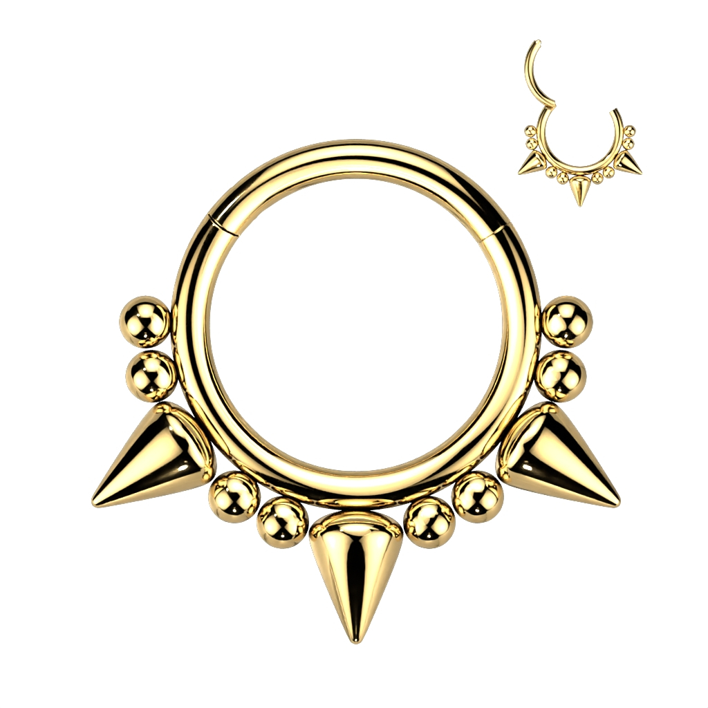 Šperky4U Zlacený piercing kruh segment s hroty - K01066GD-1210