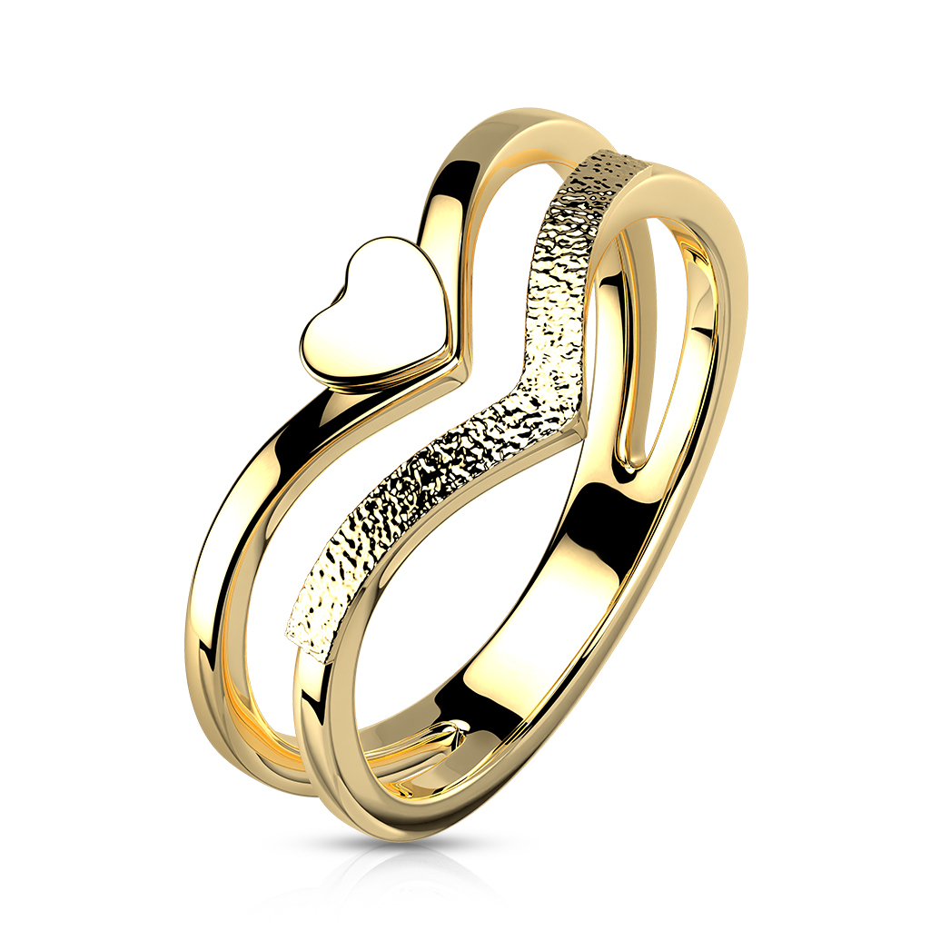 Šperky4U Zlacený ocelový prsten se srdíčkem - velikost 49 - OPR1897-49