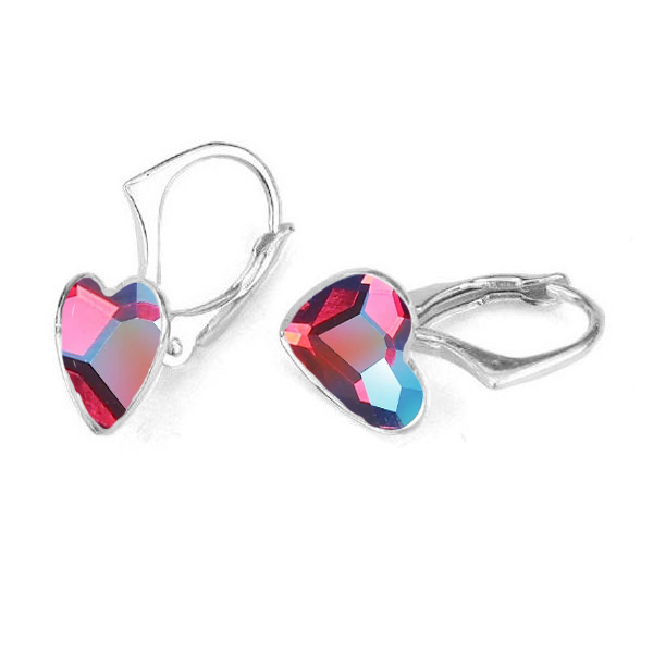 Strieborné náušnice so srdcom Crystals from Swarovski® Light Siam Shimmer