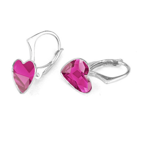 NUBIS® Stříbrné náušnice se srdcem Crystals from Swarovski® Fuchsia - NB-0202-FU