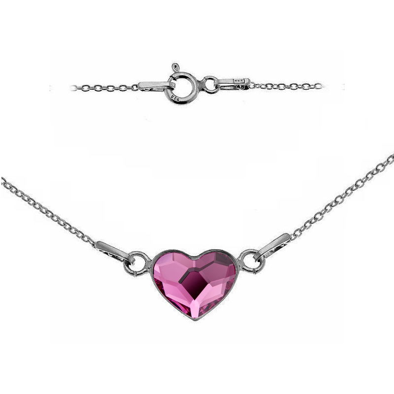 Strieborný náhrdelník so srdcom Crystals from Swarovski® Fuchsia