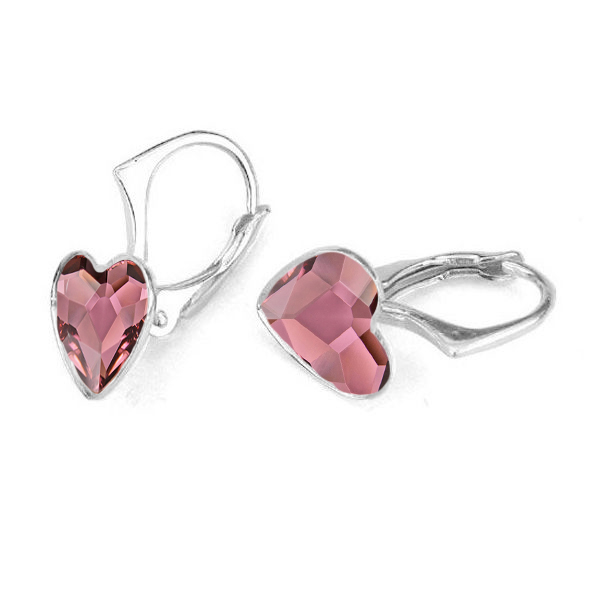 Strieborné náušnice so srdcom Crystals from Swarovski® Antique Pink