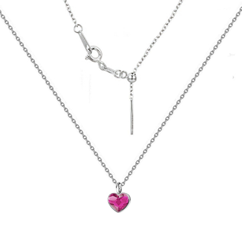 Minimalistický strieborný náhrdelník so srdcom Crystals from Swarovski® Fuchsia