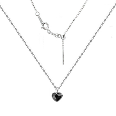 Minimalistický strieborný náhrdelník so srdcom Crystals from Swarovski® Jet Back