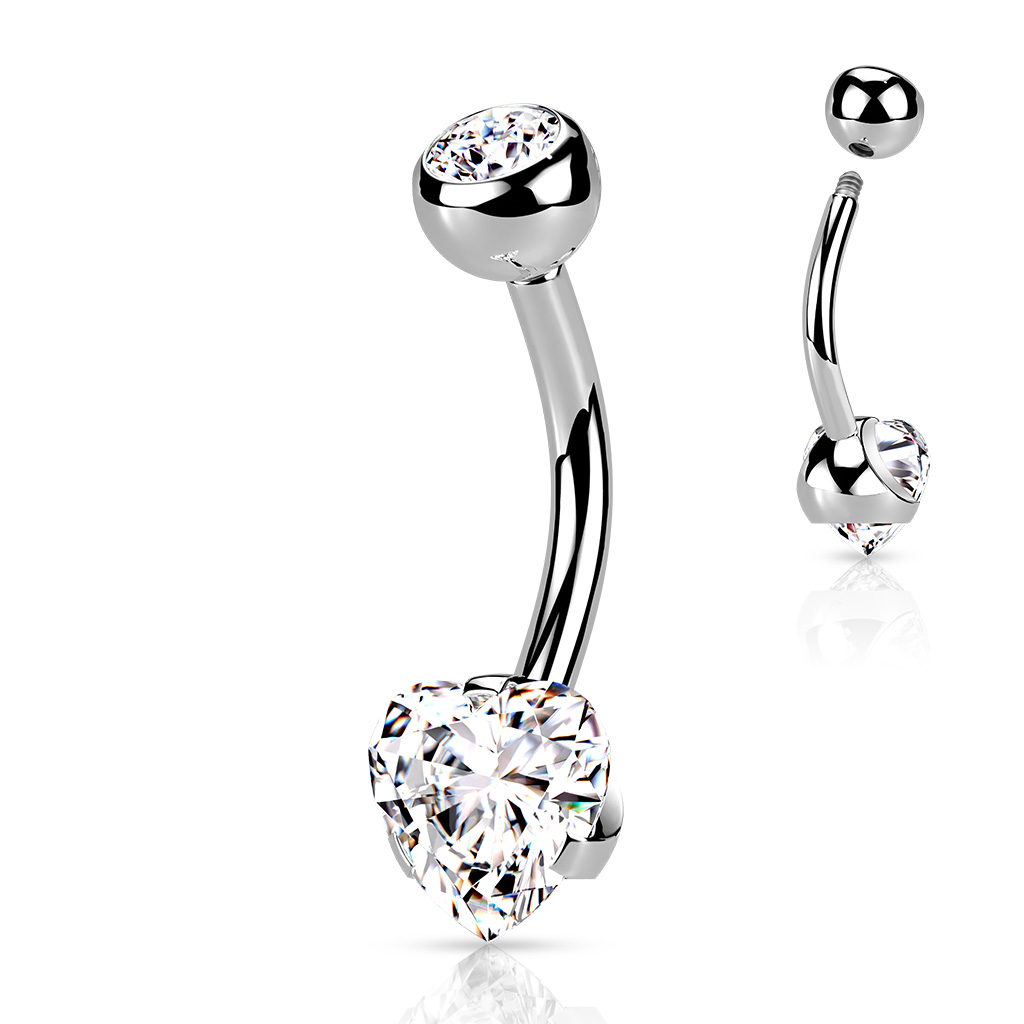 Šperky4U Ocelový piercing do pupíku srdce - BS0009-C