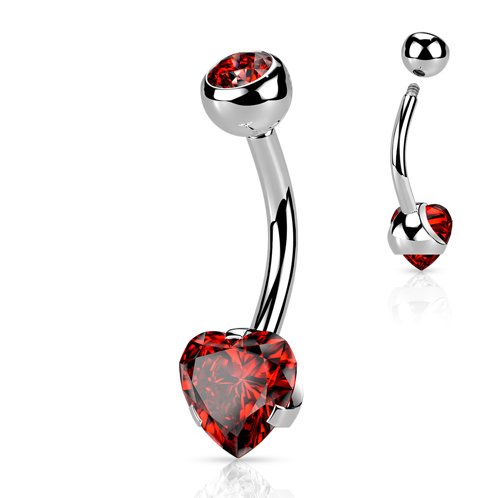 Šperky4U Ocelový piercing do pupíku srdce - BS0009-R