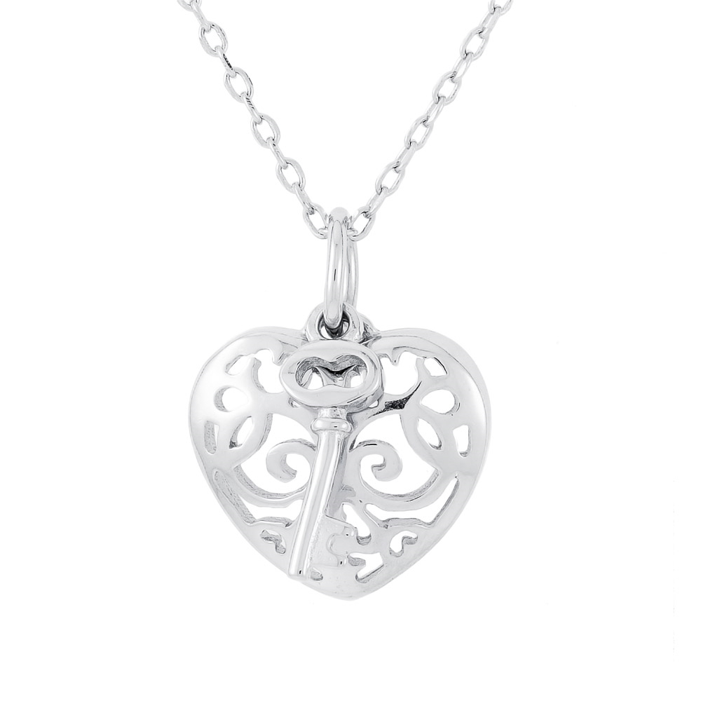 NUBIS® Stříbrný náhrdelník srdce s klíčkem - NB-2199