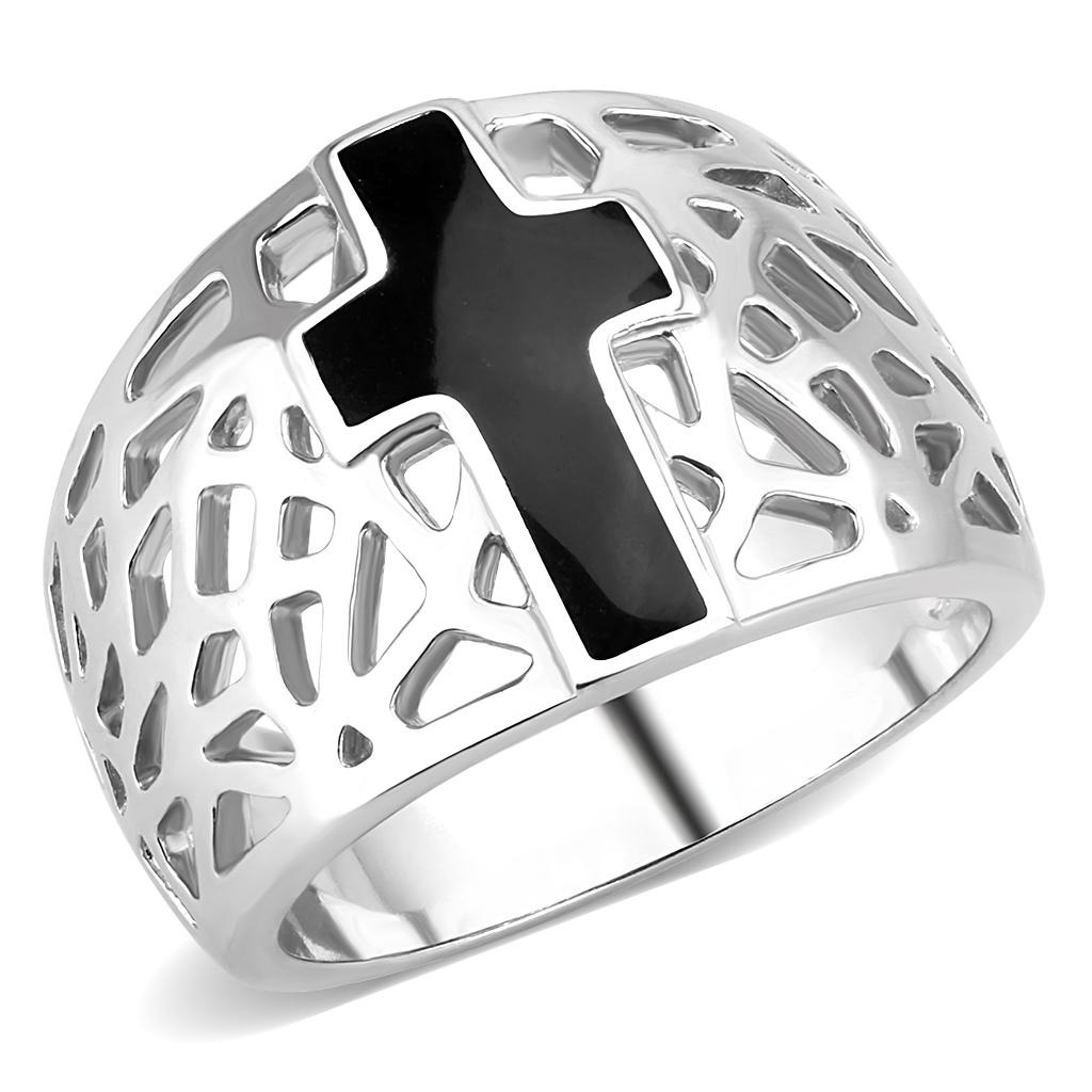 Šperky4U Ocelový prsten s černým řížem - velikost 52 - AL-0114-52