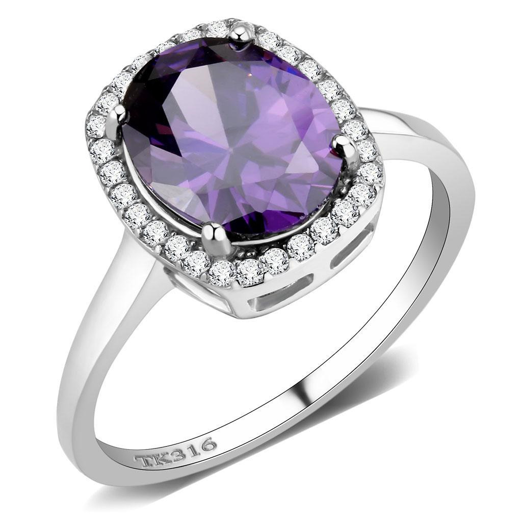 Šperky4U Ocelový prsten s fialovým kamenem - velikost 52 - AL-0120-52