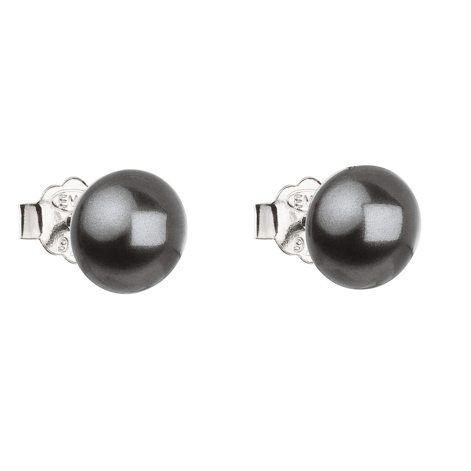 Strieborné náušnice pecka s perlou Swarovski šedé okrúhle grey