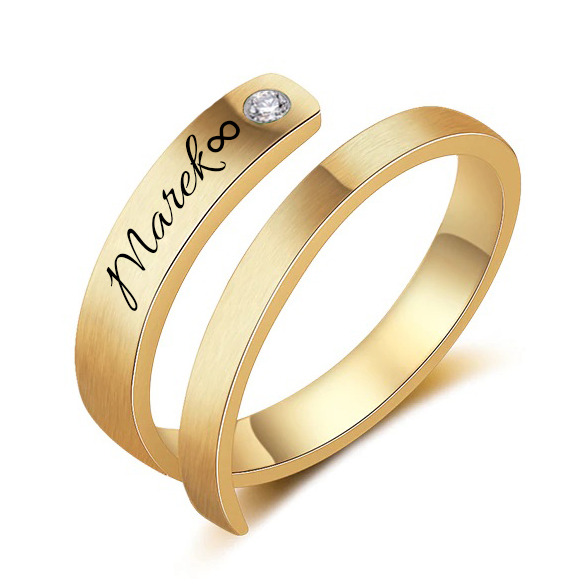 Spikes USA Zlacený ocelový prsten s možností rytiny - velikost universální - OPR1906-GD