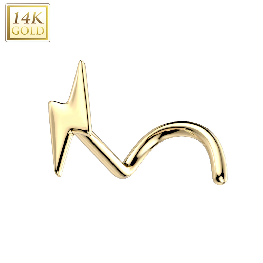 Zlatý piercing do nosa - blesk, Au 585/1000