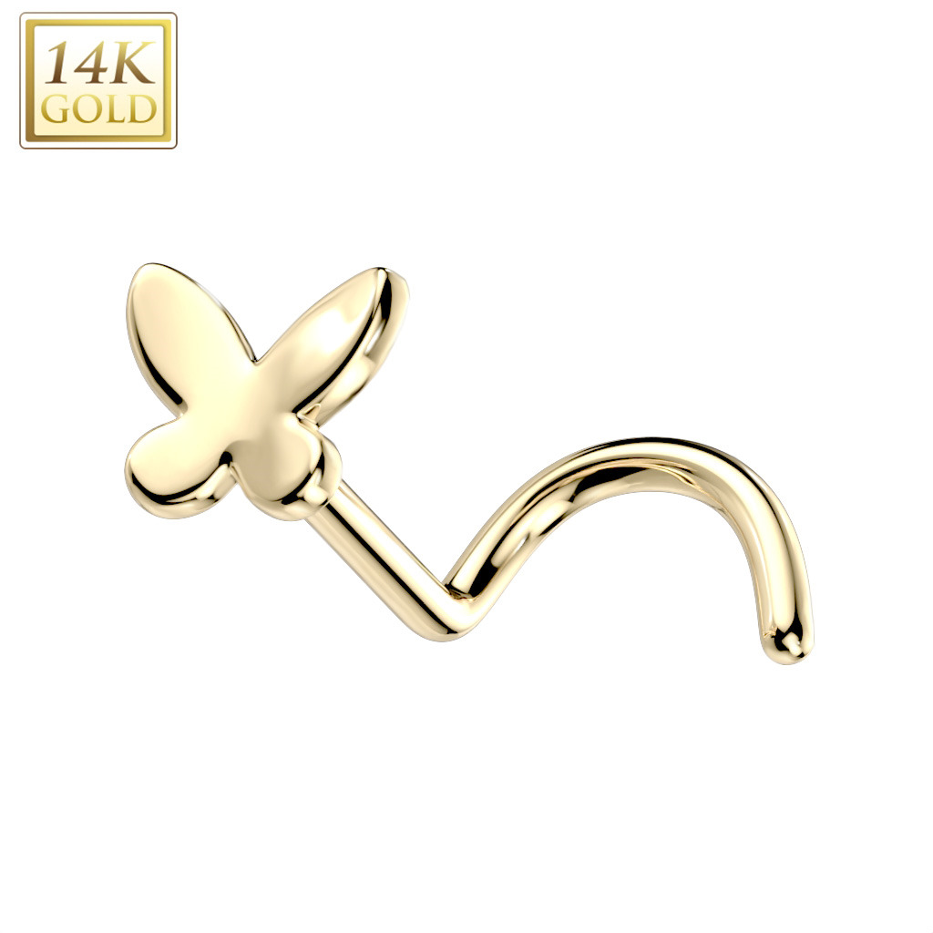 Šperky4U Zlatý piercing do nosu - motýlek, Au 585/1000 - ZL01237-YG