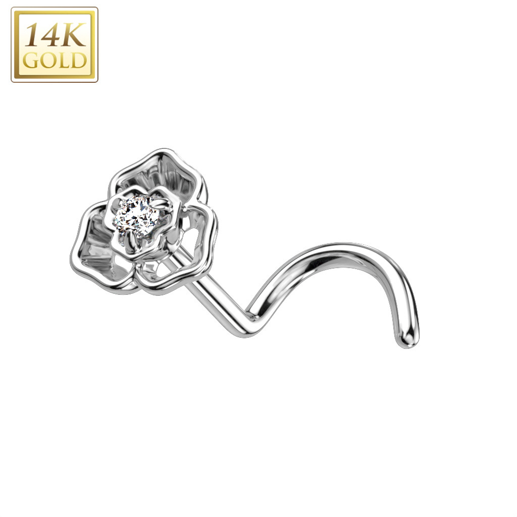 Šperky4U Zlatý piercing do nosu - kytička, Au 585/1000 - ZL01241-WG