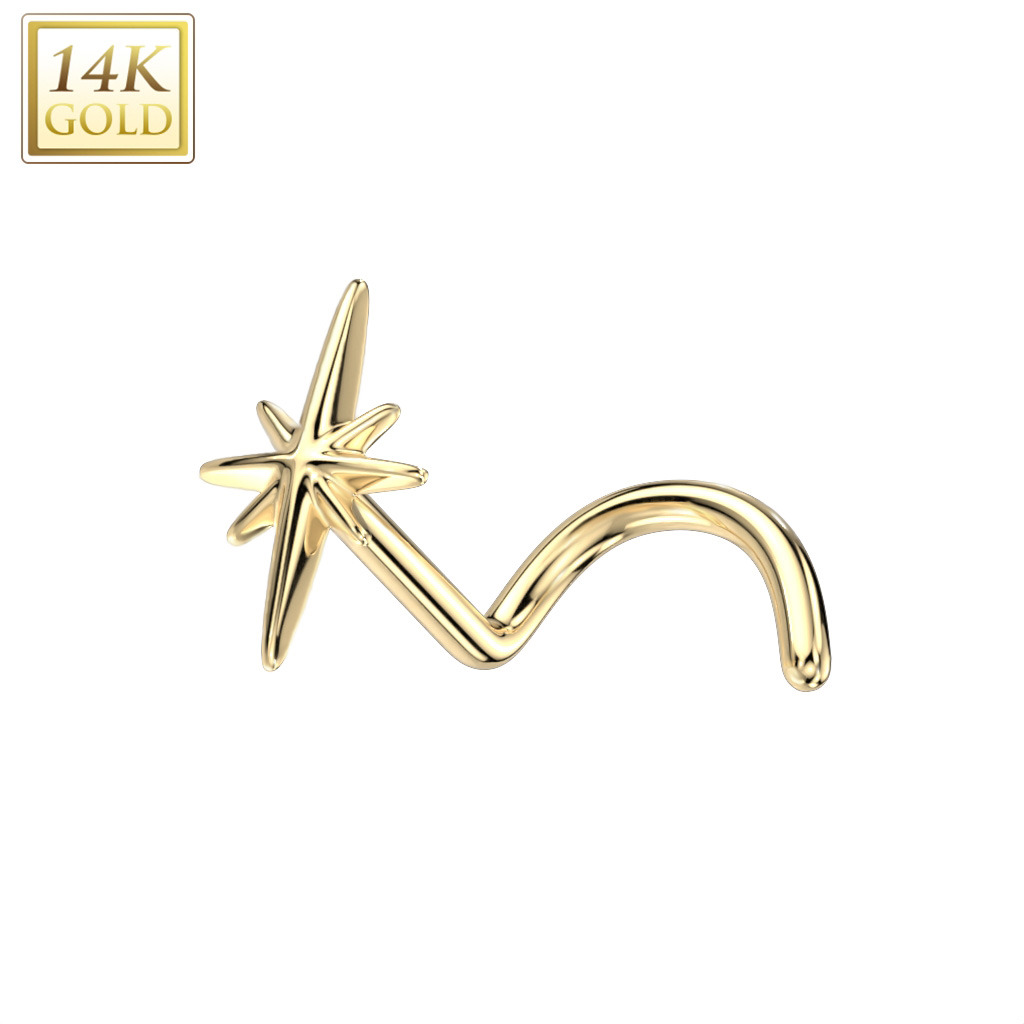 Zlatý piercing do nosa - hviezda, Au 585/1000