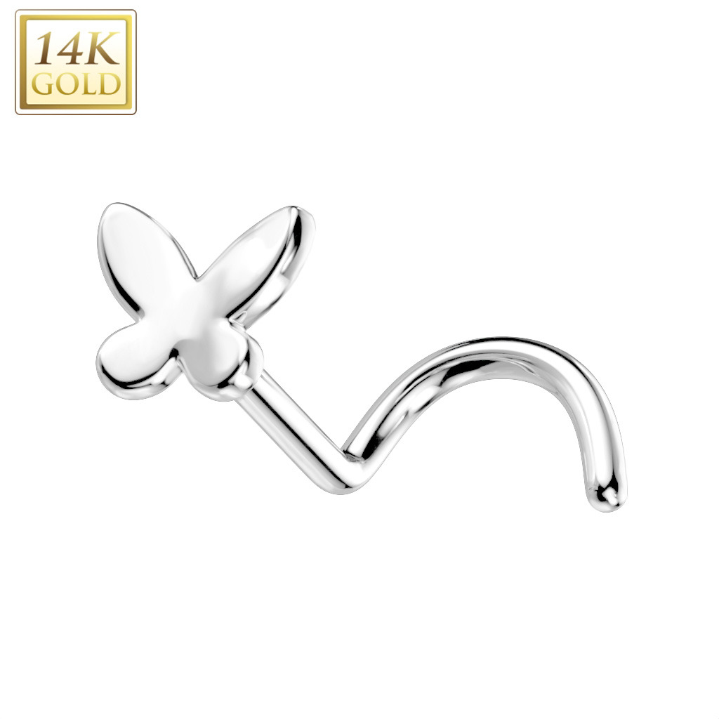 Šperky4U Zlatý piercing do nosu - motýlek, Au 585/1000 - ZL01237-WG