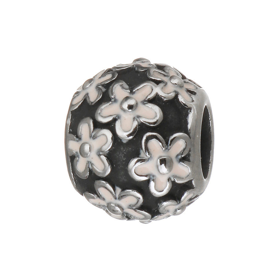 Šperky4U Navlékací ocelový přívěšek korálek s kytičkami - K0103