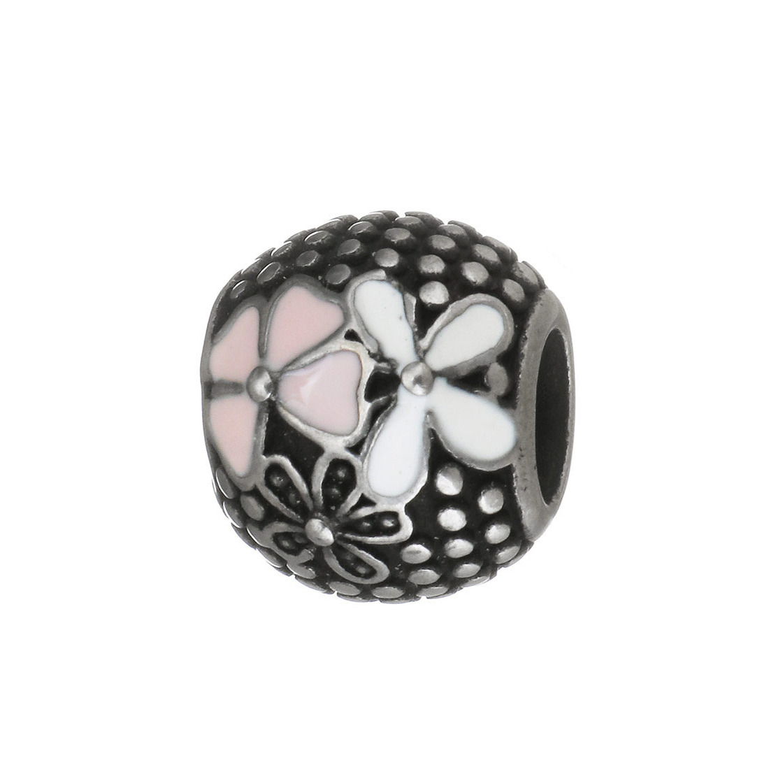 Šperky4U Navlékací ocelový přívěšek korálek s kytičkami - K0105