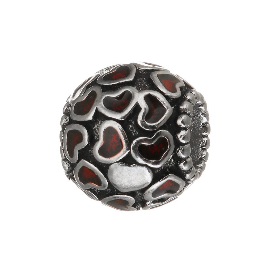 Šperky4U Navlékací ocelový přívěšek korálek se srdíčky - K0102