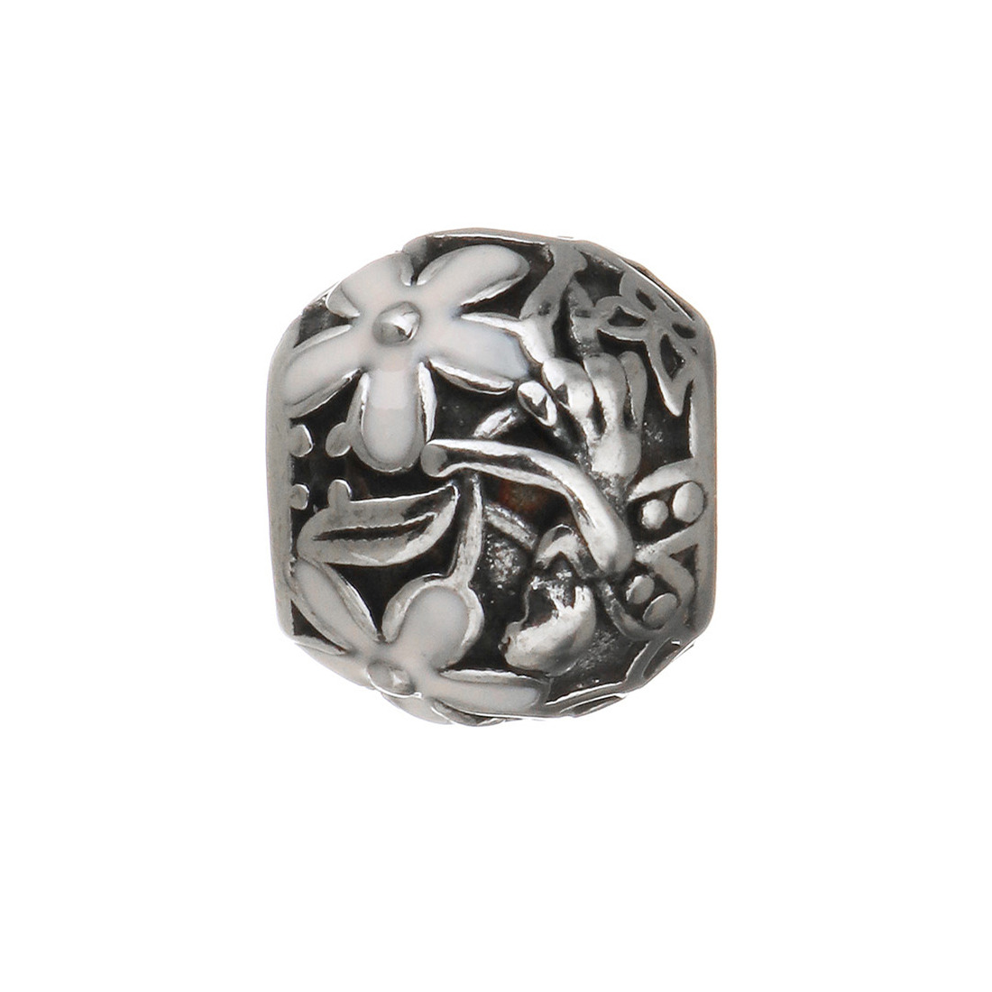 Šperky4U Navlékací ocelový přívěšek korálek s kytičkami - K0104
