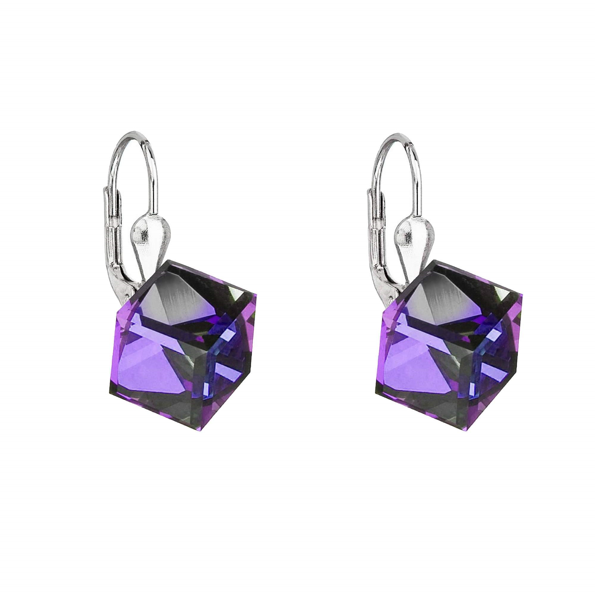 Strieborné náušnice kocky Crystals from Swarovski® HELIOTROPE