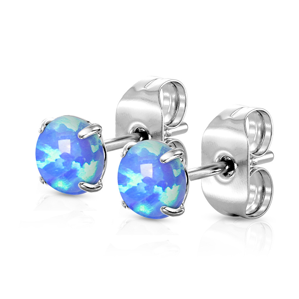 Šperky4U Ocelové náušnice s modrými opály 4 mm - OPN1672-OP05-04