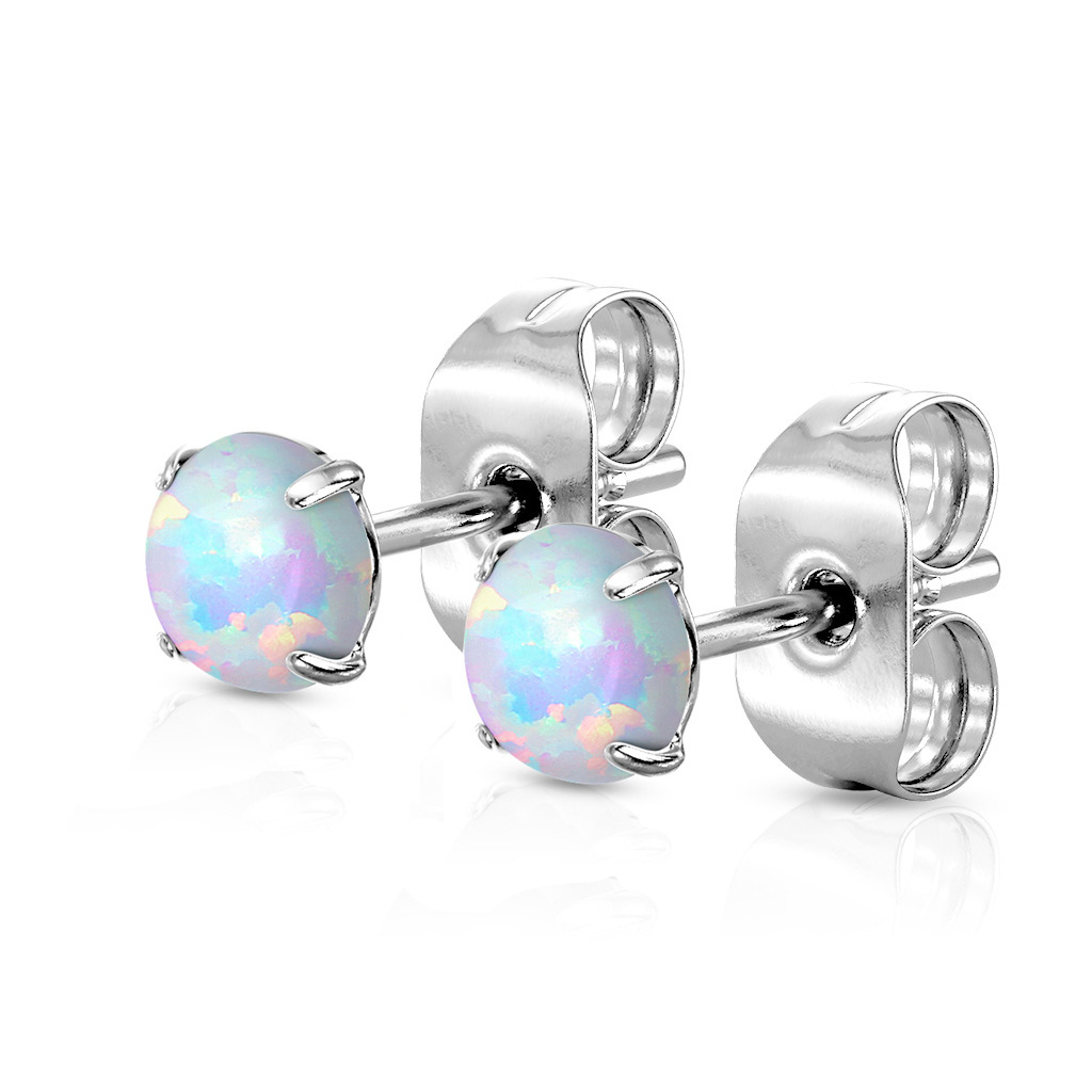 Šperky4U Ocelové náušnice s bílými opály 3 mm - OPN1672-OP17-03
