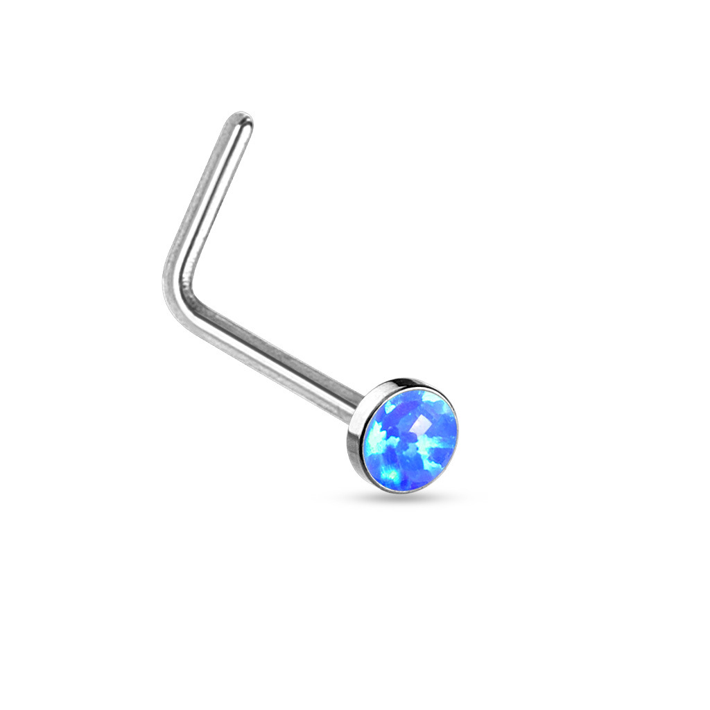 Šperky4U Zahnutý piercing do nosu - modrý opál - N0016-OP05