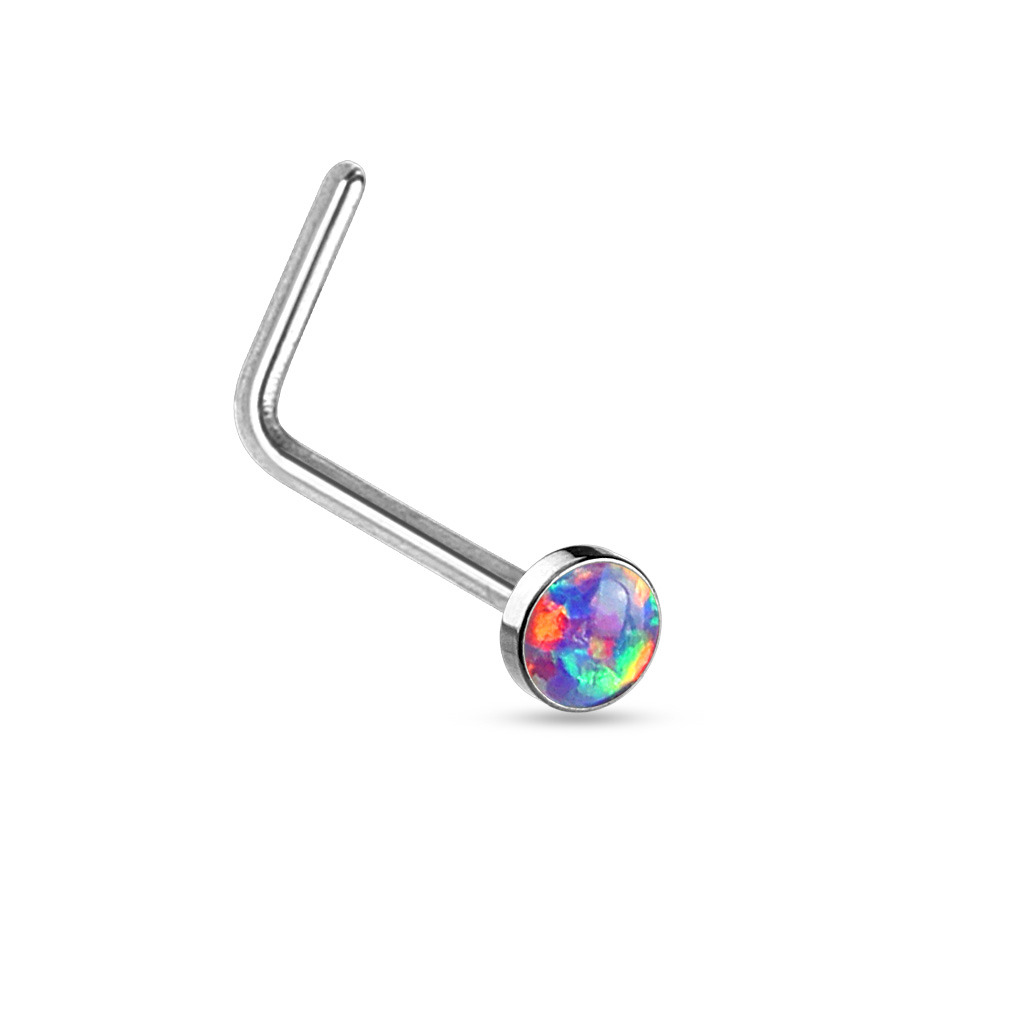 Šperky4U Zahnutý piercing do nosu - fialový opál - N0016-OP38