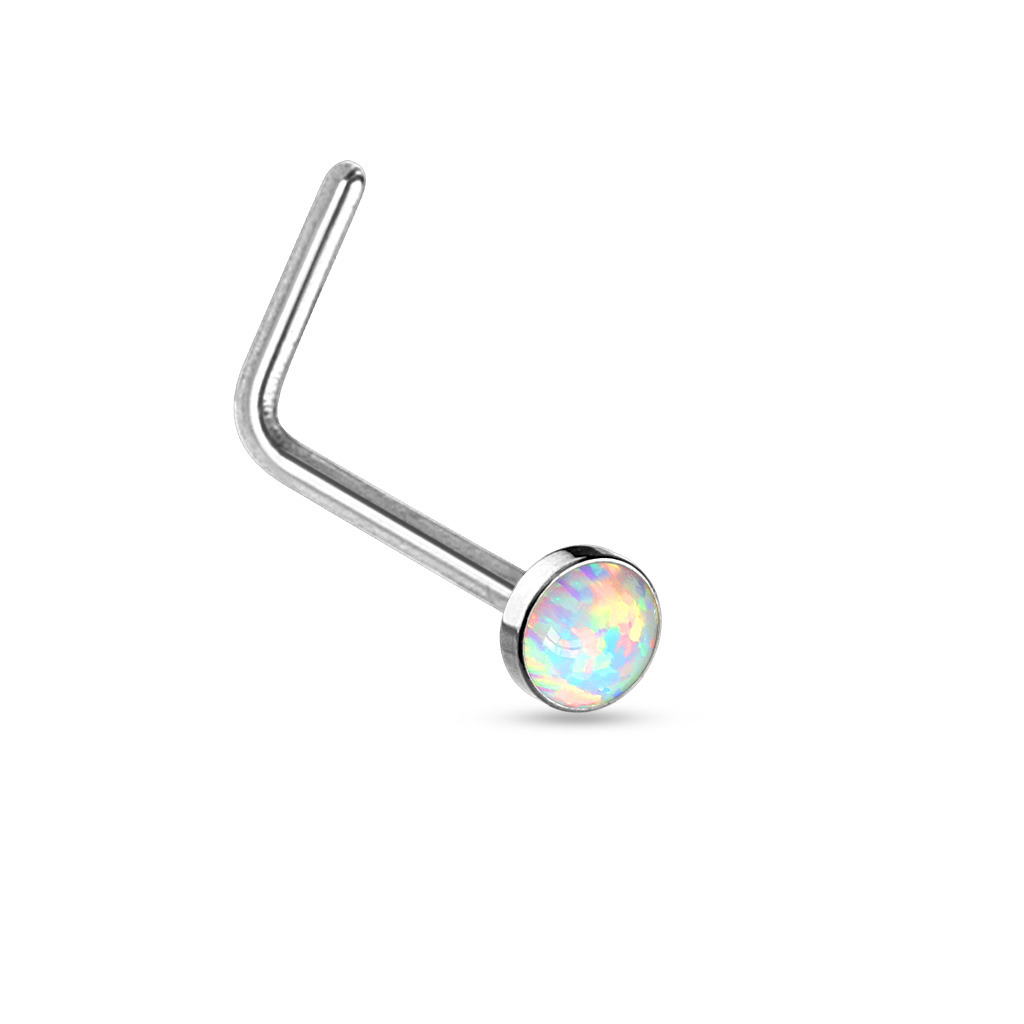Šperky4U Zahnutý piercing do nosu - bílý opál - N0016-OP17
