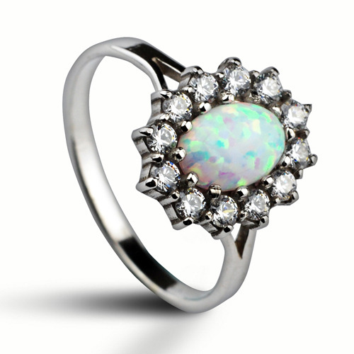 Šperky4U Stříbrný prsten se zirkony a bílým opálem - velikost 55 - ZB32705-OP17-55