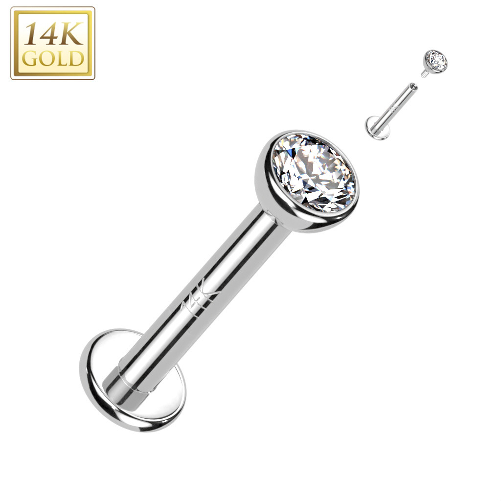 Šperky4U Zlatý piercing do brady - labreta zirkon, Au 585/1000 - ZL01244-1208-WG